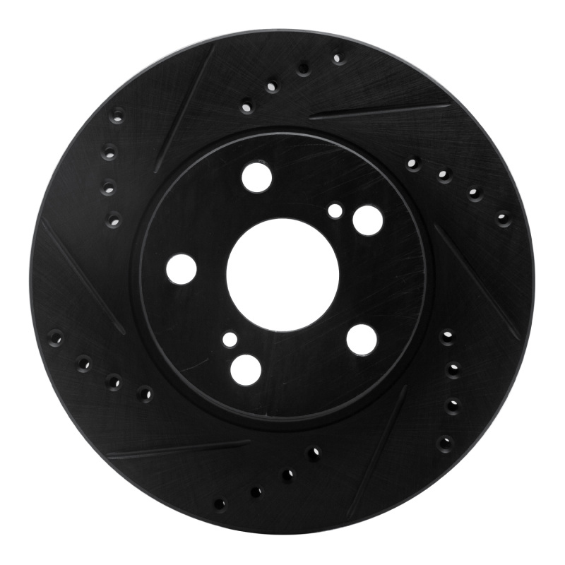 R1 04-09 Toyota Prius Front Left Drilled & Slotted Black Brake Rotor - 633-76077L
