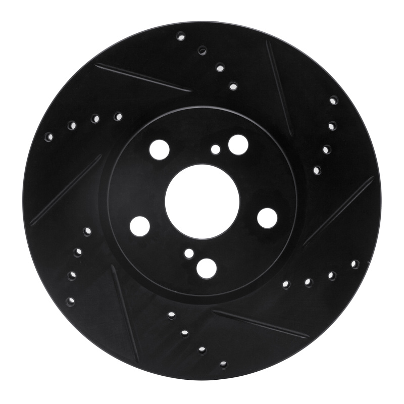 R1 08-19 Pontiac Vibe Front Right Drilled & Slotted Black Brake Rotor - 633-76081R