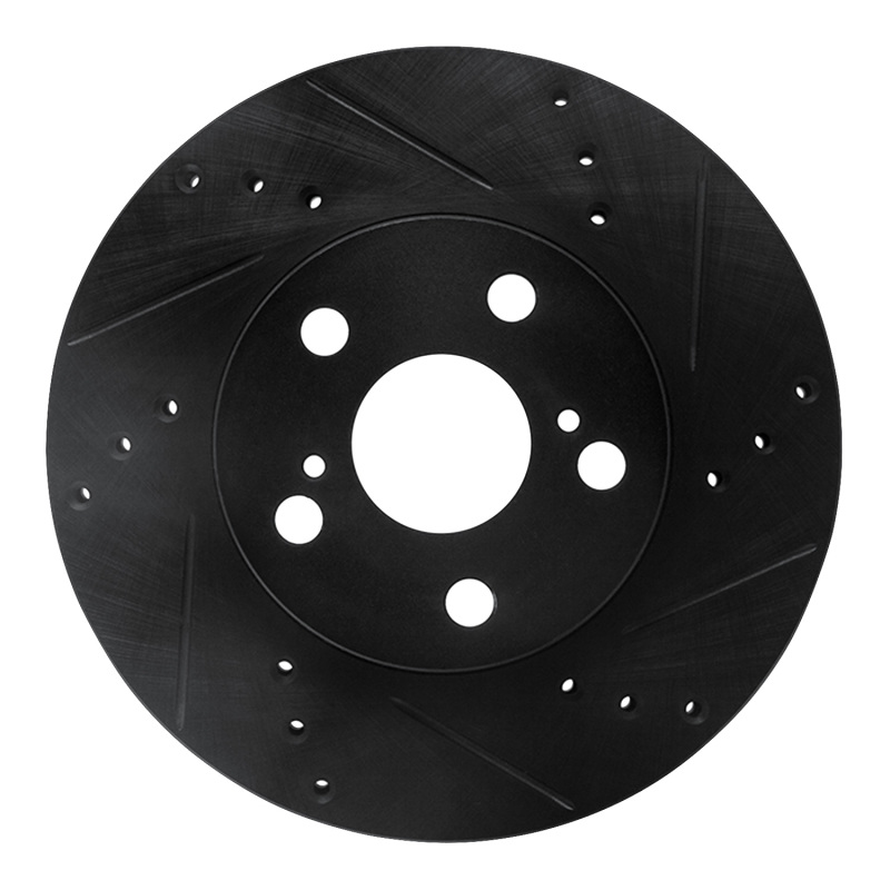 R1 10-17 Lexus CT200H Front Right Drilled & Slotted Black Brake Rotor - 633-76087R