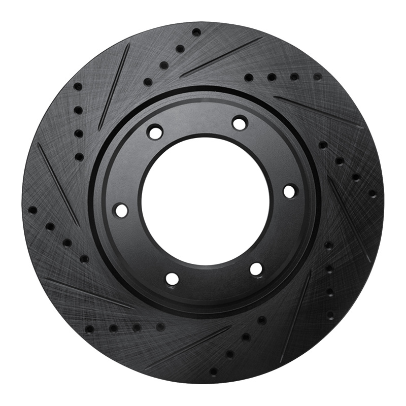 R1 93-97 Lexus LX450 Front Left Drilled & Slotted Black Brake Rotor - 633-76116L