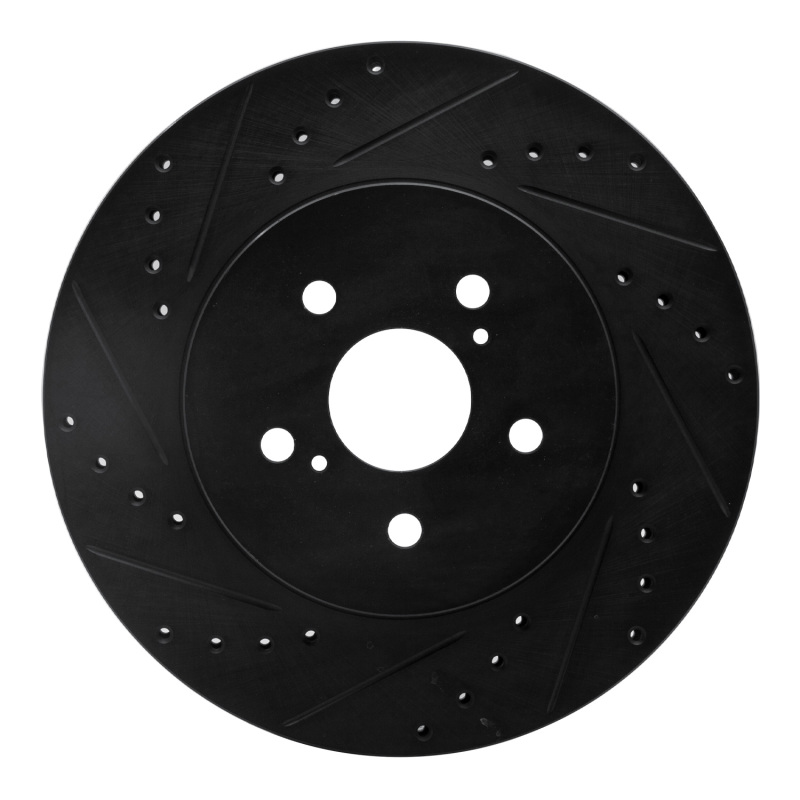 R1 04-09 Lexus RX350 Front Left Drilled & Slotted Black Brake Rotor - 633-76129L