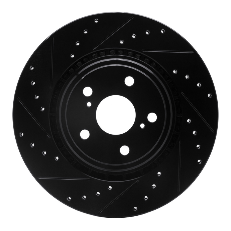 R1 08-21 Lexus NX200T Front Left Drilled & Slotted Black Brake Rotor - 633-76138L