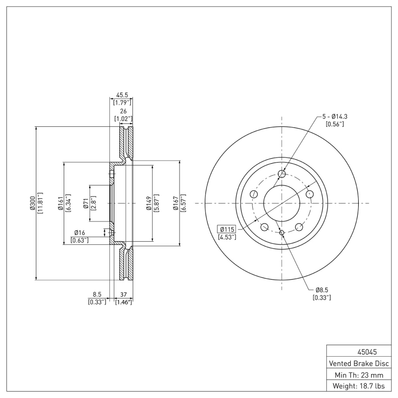 R1 2011-2025 Buick Encore GX Front Brake Rotor - ERE-45045