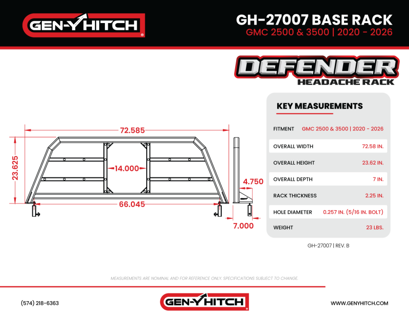 Gen-Y 20+ GMC GM 2500/3500 Defender Headache Rack Only - Black - GH-27007
