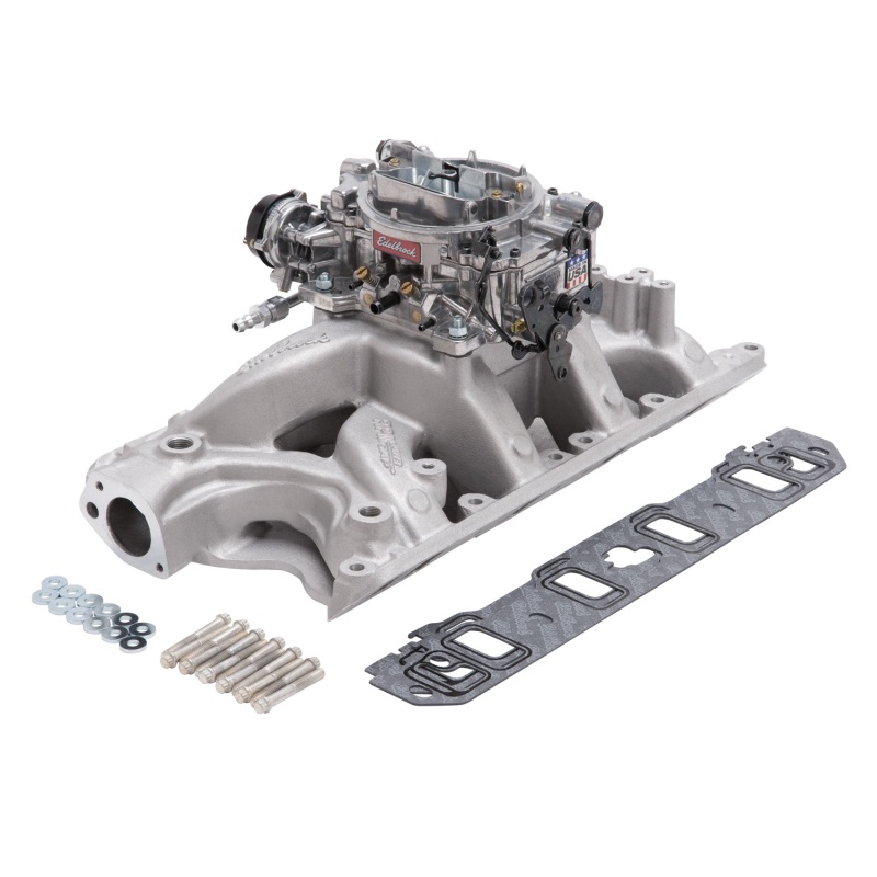 Edelbrock Manifold And Carb Kit Performer RPM Air-Gap Small Block Ford 351W Natural Finish - 2034