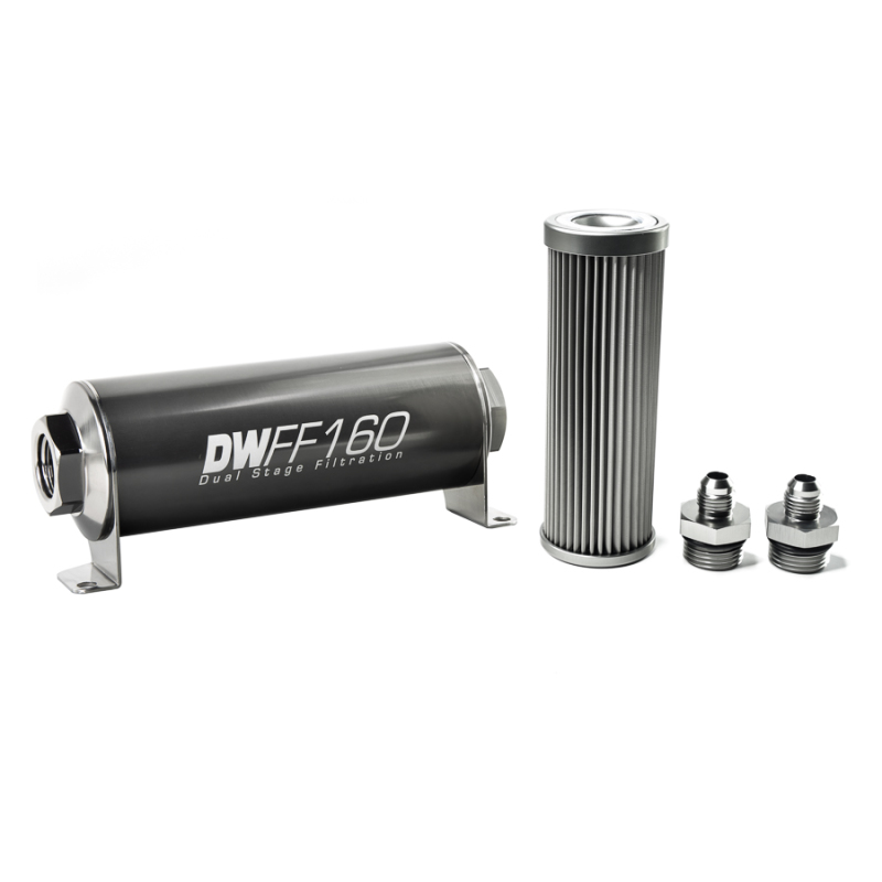 DeatschWerks Stainless Steel 6AN 10 Micron Universal Inline Fuel Filter Housing Kit (160mm) - 8-03-160-010K-6