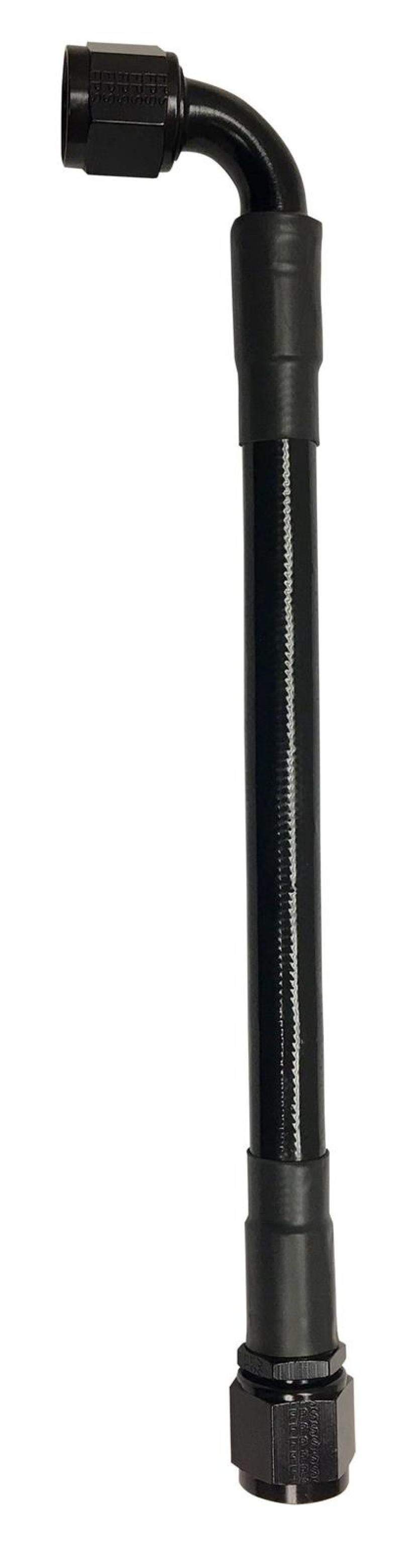 Fragola -6AN Ext Black PTFE Hose Assembly Straight x 90 Degree 84in - 6026-1-2-84BL