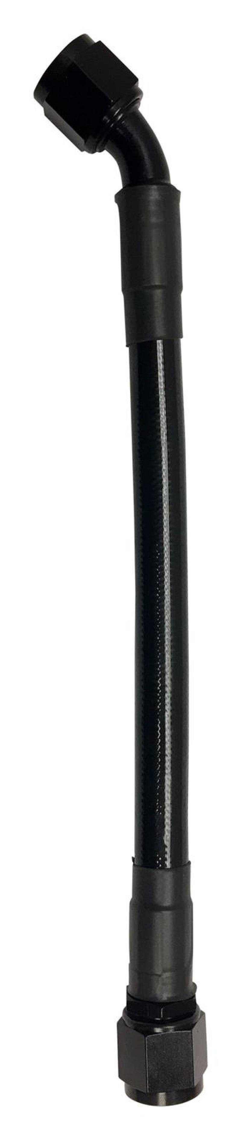 Fragola -10AN Ext Black PTFE Hose Assembly Straight x 45 Degree 10in - 6029-1-4-10BL