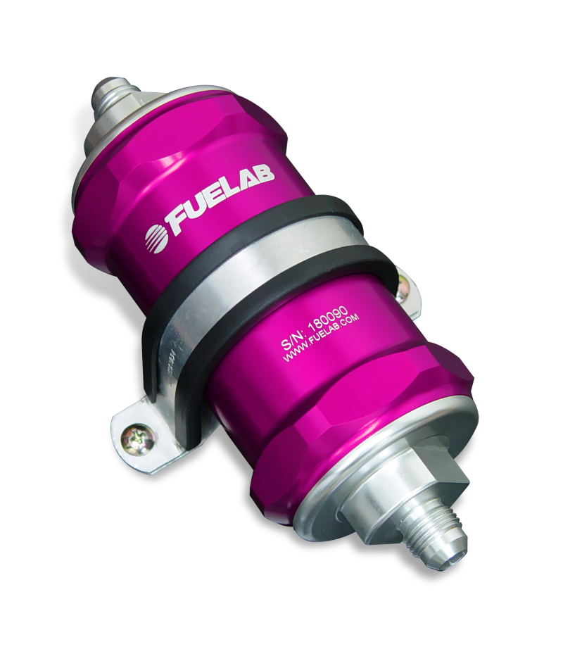 Fuelab 818 In-Line Fuel Filter Standard -8AN In/Out 100 Micron Stainless - Purple - 81822-4