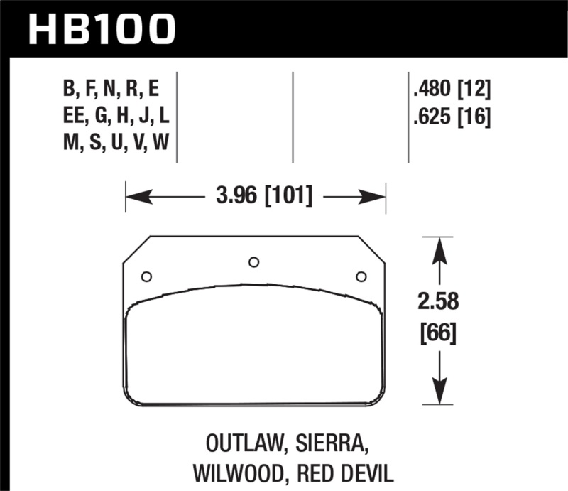 Hawk Wilwood DL/Outlaw/Sierra 12mm HPS 5.0 Street Brake Pads - HB100B.480