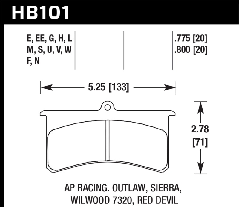 Hawk AP Racing Essex / Brakeman / CNC / Coleman / Outlaw / Wilwood HT-10 Race Brake Pads - HB101S.800