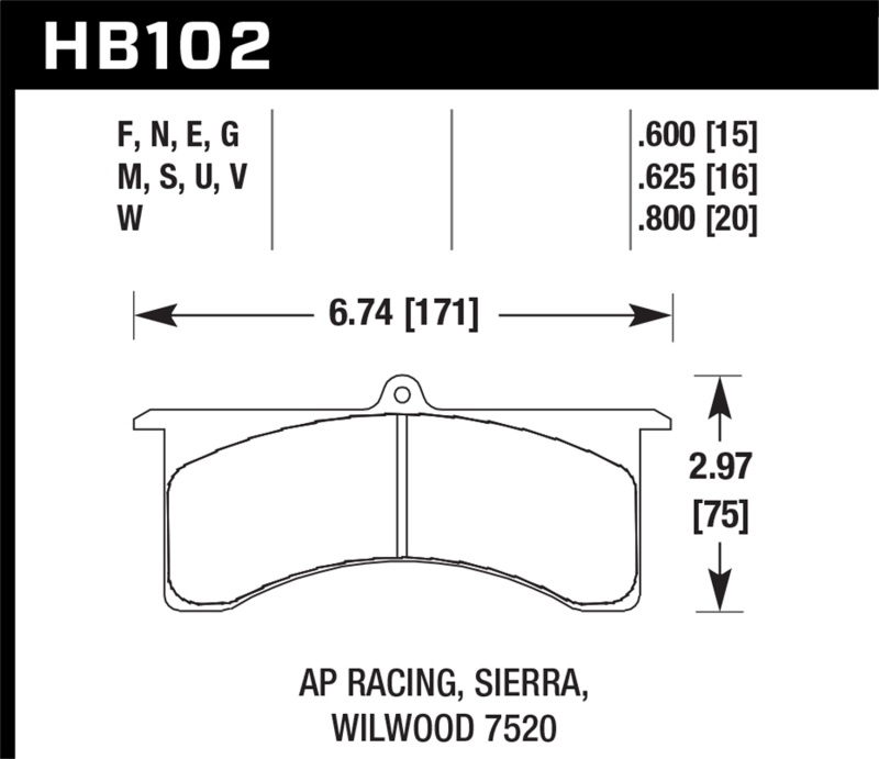 Hawk AP Racing 6 / Sierra/JFZ / Wilwood 7520 DTC-70 Race Rear Brake Pads - HB102U.800