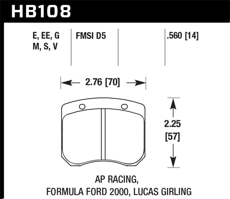 Hawk AP Racing/FF 2000 14mm DTC-60 Rear Race Brake Pads - HB108G.560