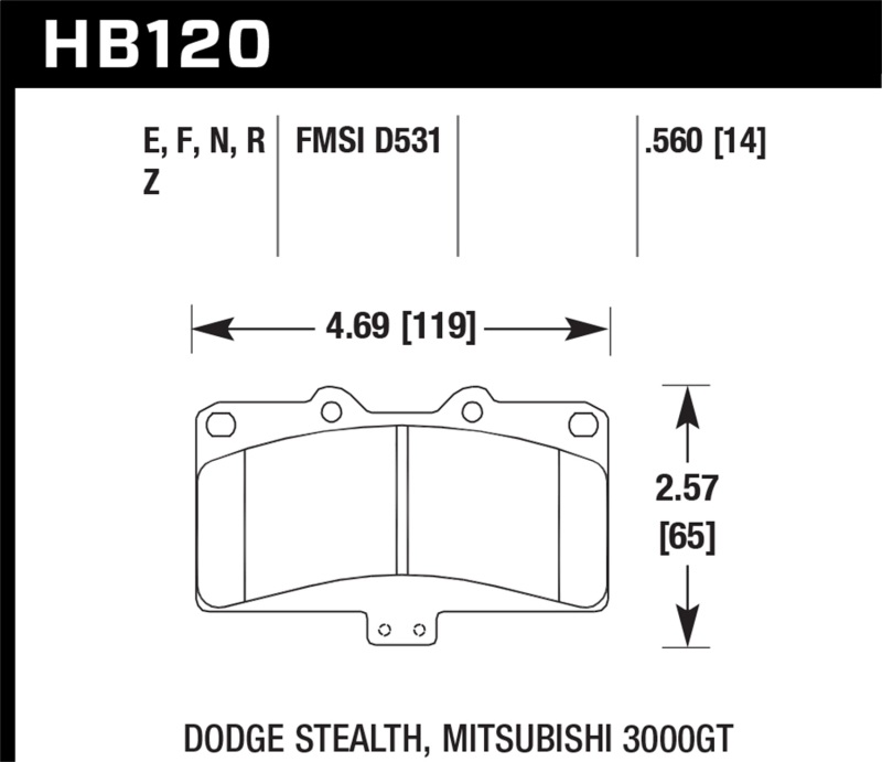 Hawk Mitsubishi 3000 GT VR4/ Dodge Stealth R/T 4WD Blue 9012 Race Front Brake Pads - HB120E.560