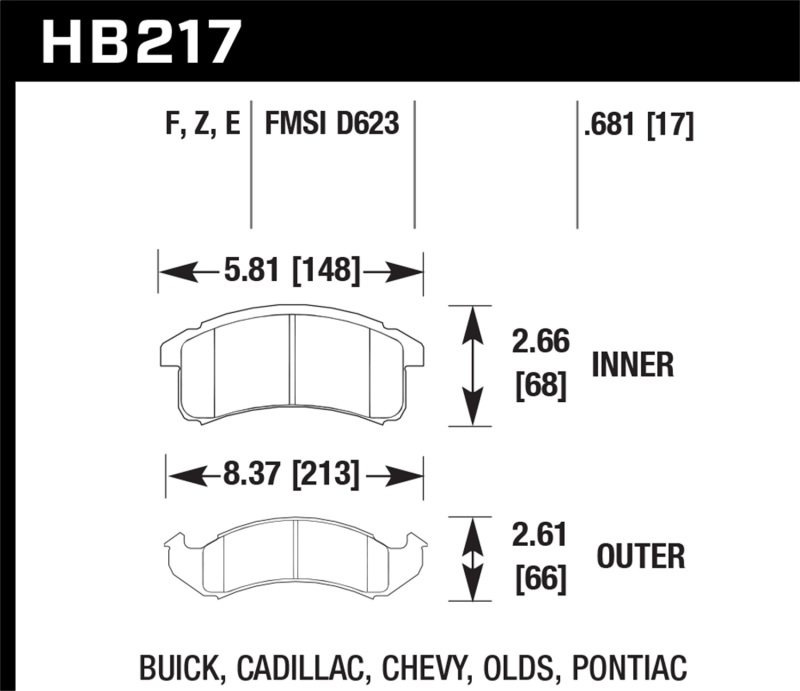 Hawk 96-97 Chevy Camaro RS / 94-97 Camaro Z28/Pontiac Firebird Trans AM  Blue 9012 Front Race Pads - HB217E.681