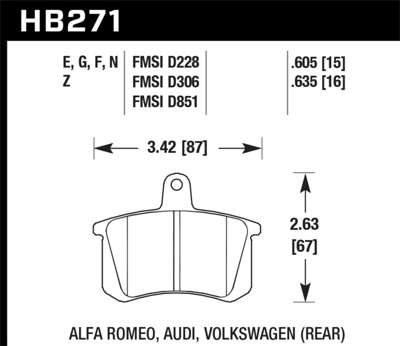 Hawk 90-91 Audi Coupe Quattro / 93-95 Audi 90 HPS Rear Brake Pads - HB271F.635