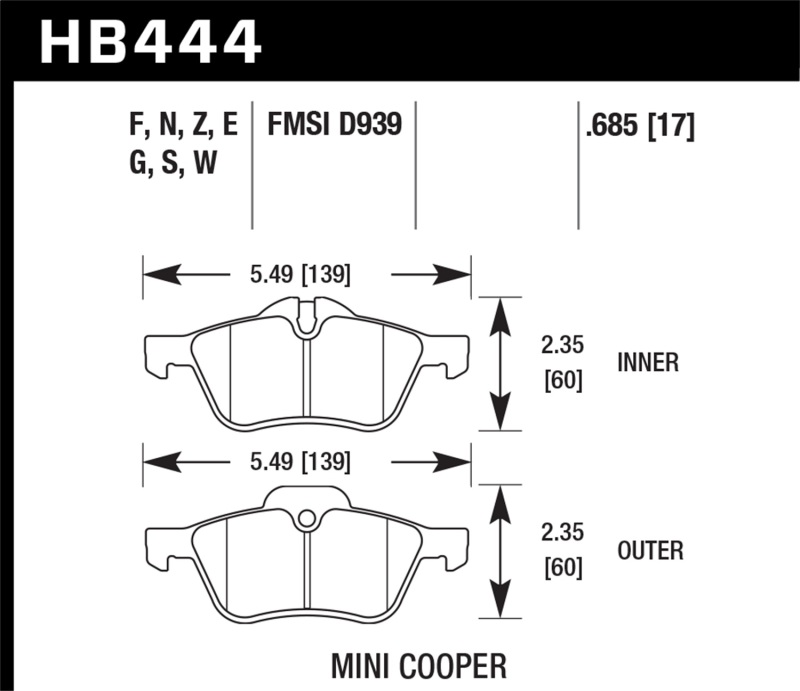 Hawk 02-06 Mini Cooper / Cooper S Blue  Race Front Brake Pads - HB444E.685