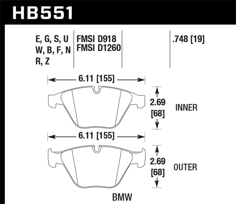 Hawk 07-09 BMW 335d/335i/335xi / 08-09 328i/M3 Blue 9012 Race Front Brake Pads - HB551E.748