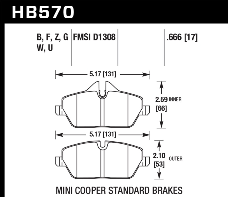 Hawk 08 Mini Cooper D1308 DTC-60 Race Front Brake Pads - HB570G.666