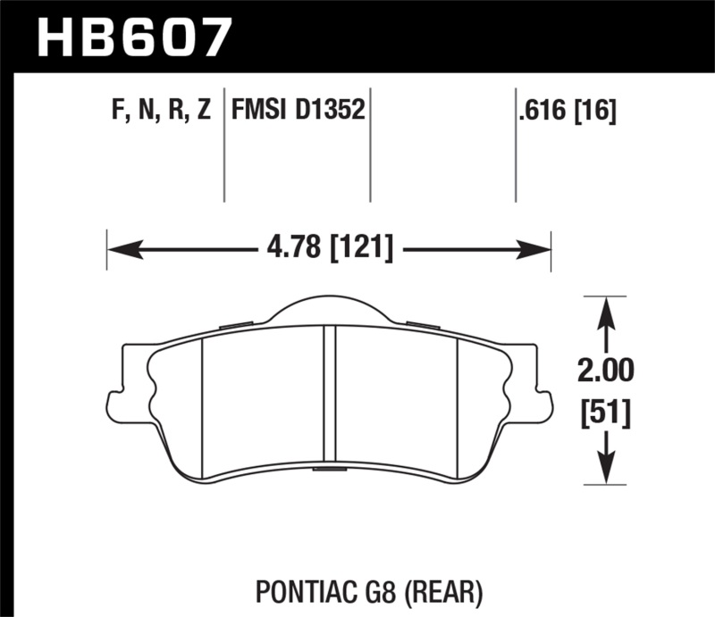 Hawk 08-09 Pontiac G8 3.6 Base/6.0 HP+ Street Rear Brake Pads - HB607N.616
