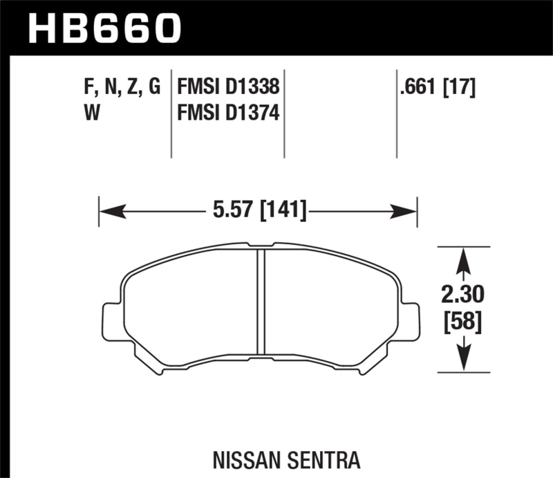 Hawk 09-10 Nissan Maxima / 08-10 Rogue / 07-09 Sentra SE-R / 10  Sentra SE-R M/T  HP+ Autocross Fron - HB660N.661