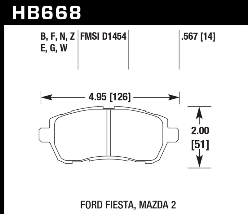 Hawk 11 Ford Fiesta S/SE/SL Performance Ceramic Front Street Brake Pads - HB668Z.567