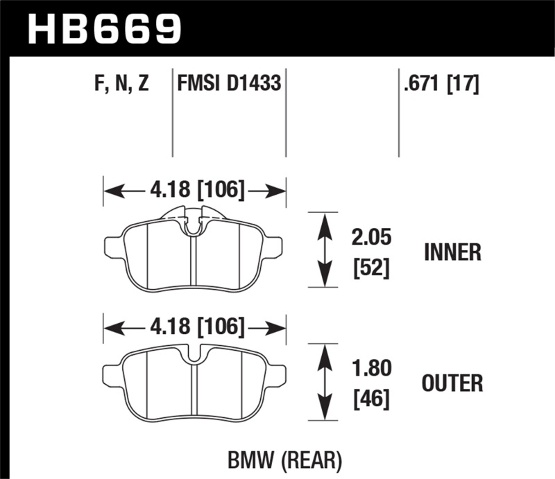 Hawk 09-12 BMW Z4 Rear Street Brake Pads - HB669N.671