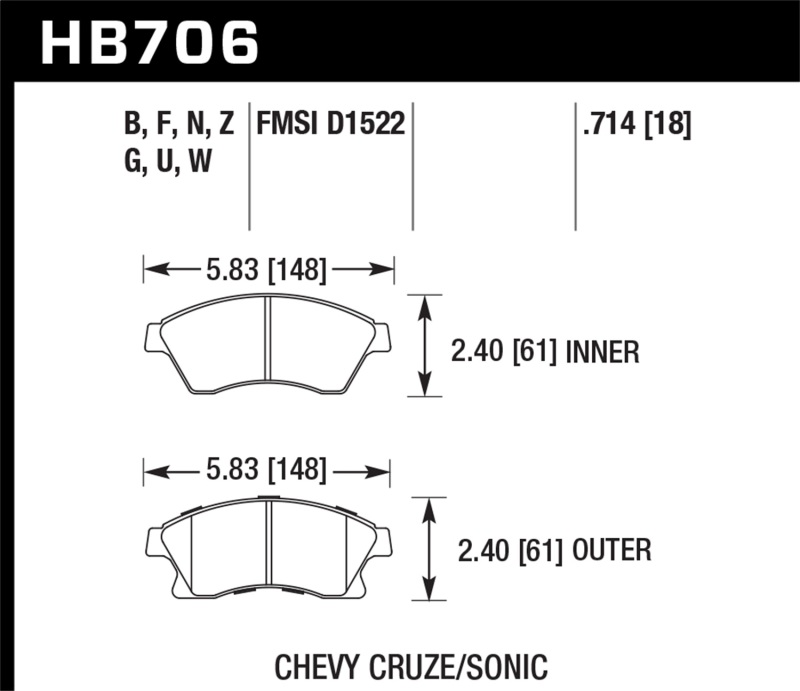 Hawk 2011-2014 Chevrolet Cruze Eco HPS 5.0 Front Brake Pads - HB706B.714