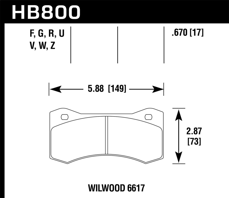 Hawk Wilwood 17mm 6617 Calipers HPS Street Brake Pads - HB800F.670