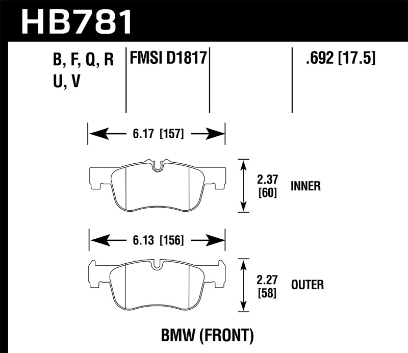 Hawk 12-15 BMW 118i HPS 5.0 Front Brake Pads - HB781B.692