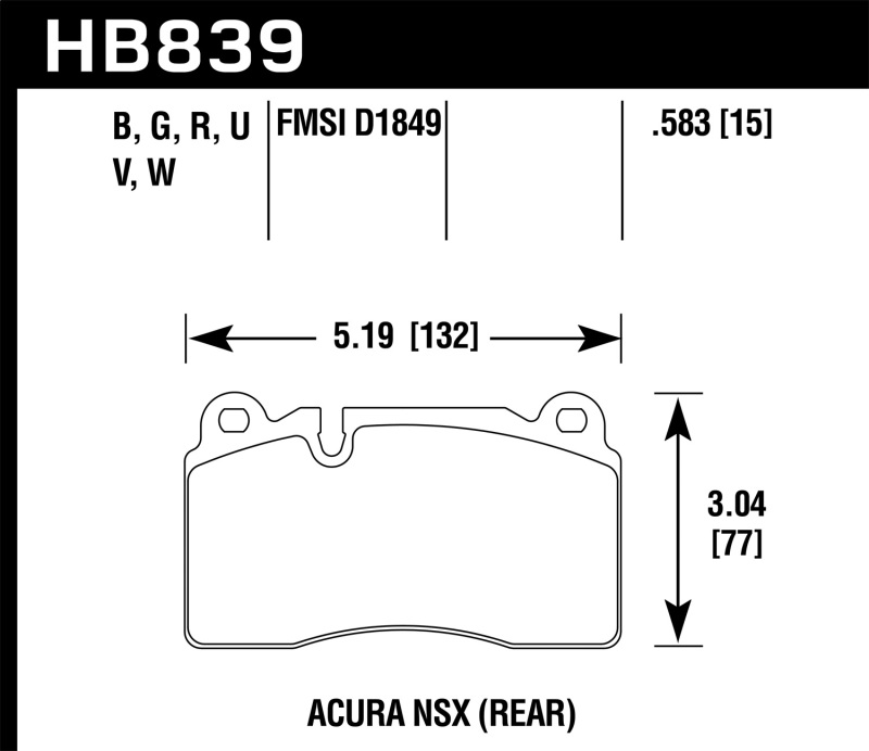 Hawk 2017 Acura NSX DTC-60 Race Rear Brake Pads - HB839G.583