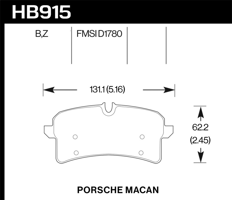 Hawk 15-18 Porsche Macan Performance Ceramic Rear Brake Pads - HB915Z.644