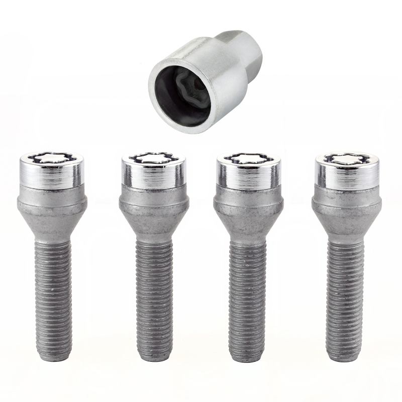 McGard Wheel Lock Bolt Set - 4pk. (Cone Seat) M12X1.5 / 21mm Hex / 36.3mm Shank Length - Chrome - 27111