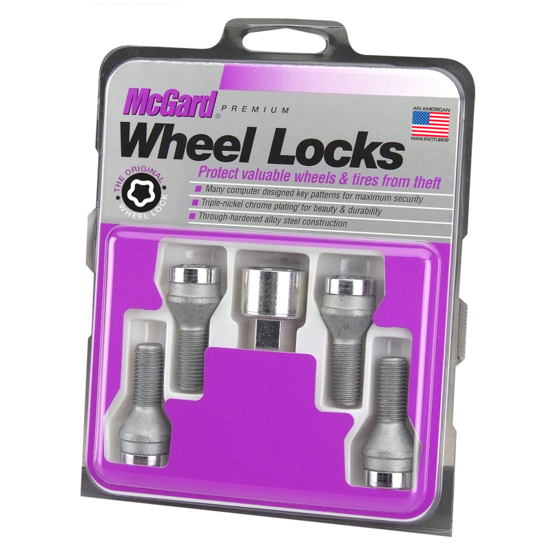 McGard Wheel Lock Bolt Set - 4pk. (Cone Seat) M12X1.5 / 17mm Hex / 22.2mm Shank Length - Chrome - 27204