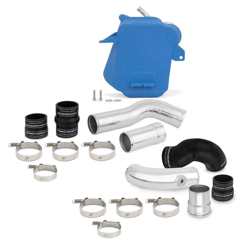 Mishimoto 11-16 Ford 6.7L Powerstroke Air-To-Water Intercooler Kit - Wrinkle Blue w/ Polished Pipes - MMINT-F2D-11KBLP