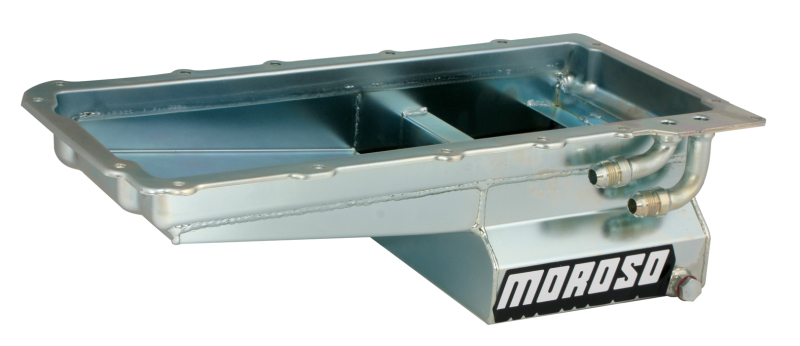 Moroso GM LS Swap (w/Rear Sump & Two -10An Fittings) Wet Sump 7qt 6in Angled Steel Oil Pan - 20141