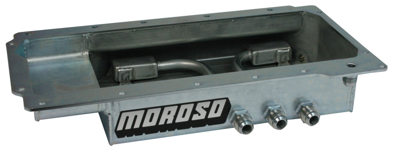 Moroso GM LS (w/Three Left Side Pick Ups) Fabricated Dry Sump 4in Steel Oil Pan - 21155