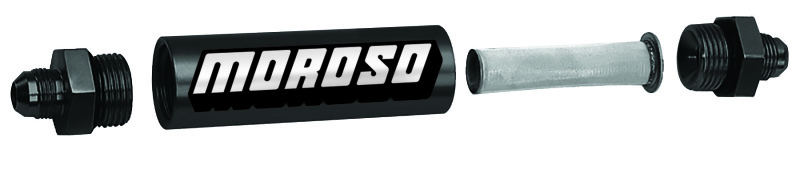 Moroso In-Line Fuel Filter - 5-1/8in - 3/8in NPT - 40 Micron SS Filter - Aluminum - 65231