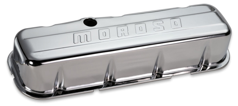 Moroso Chevrolet Big Block Valve Cover - w/Baffle - Stamped Steel Chrome Plated - Pair - 68113