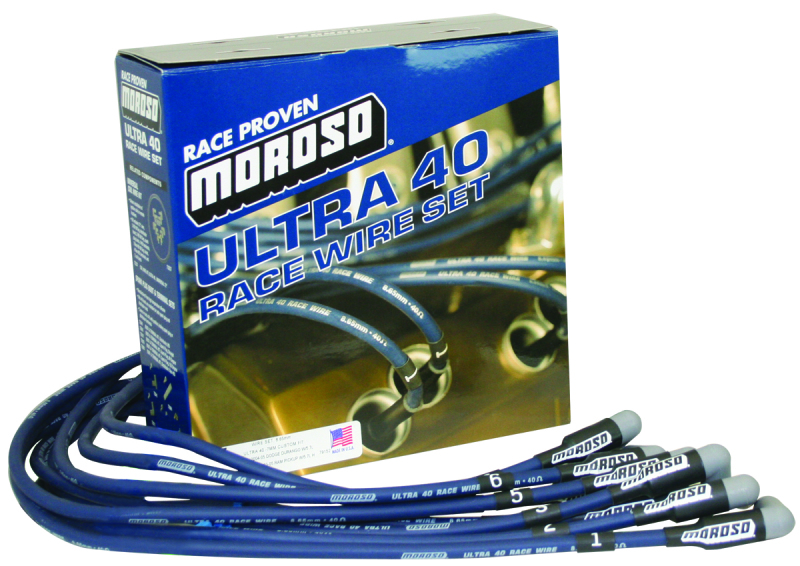 Moroso Chevrolet Small Block (Sprint Car) Ignition Wire Set - Ultra 40 - Unsleeved - HEI - Blue - 73677