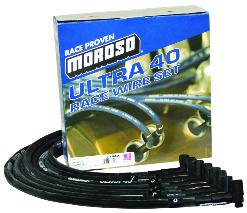 Moroso Chevrolet Small Block (w/Jesel) Ignition Wire Set - Ultra 40 - Sleeved - 90 Degree - Black - 73842