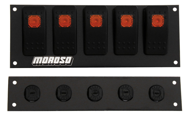 Moroso Rocker Switch Panel - Flat Surface Mount - LED - 2.488in x 6.695in - Five On/Off Switches - 74183