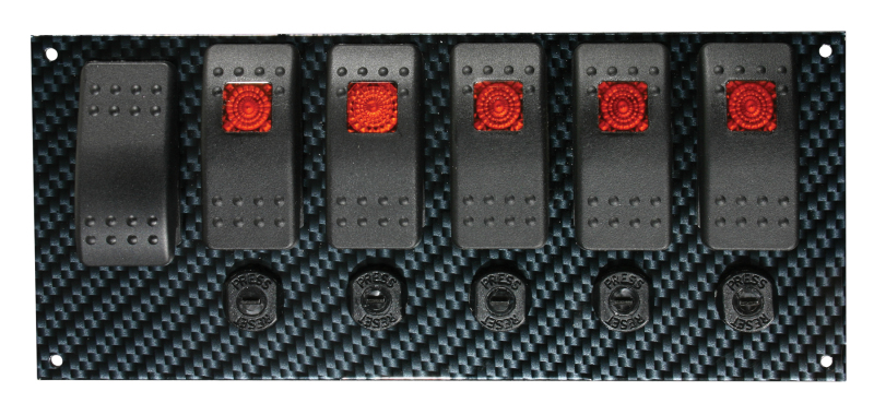 Moroso Rocker Switch Panel - Dash Mount - LED - 8in x 3-13/32in - Grey/Black Fiber Design - 74193