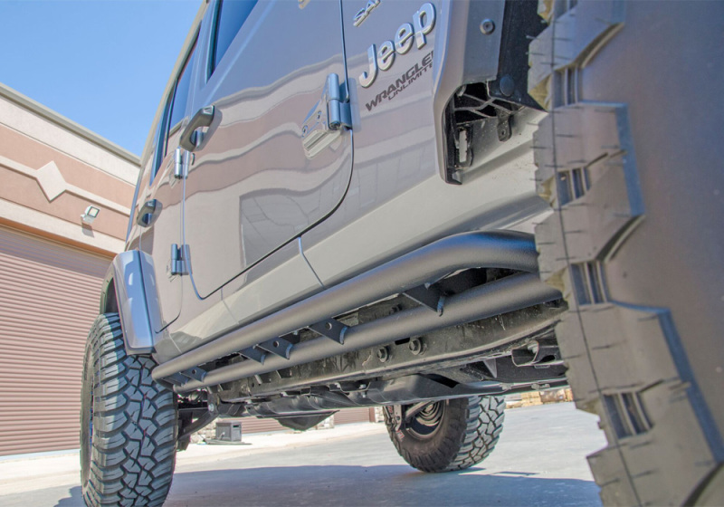 N-Fab RKR Rails 2019 Jeep Wrangler JT 4DR Truck Full Length - Tex. Black - 1.75in - J194TRKR