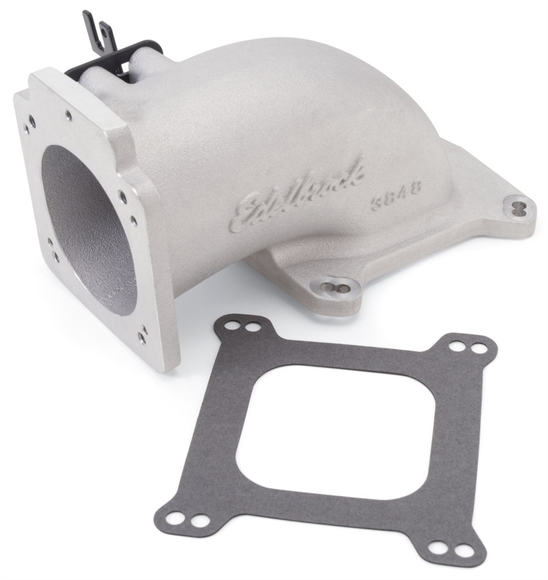 Edelbrock Low Profile Intake Elbow 90mm Throttle Body to Square-Bore Flange As-Cast Finish - 3848