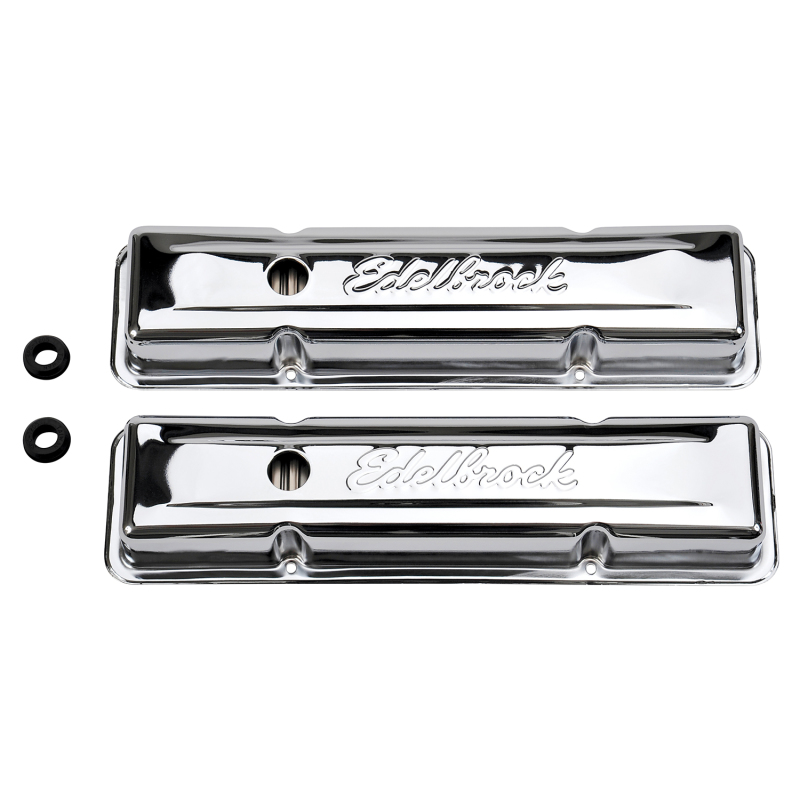 Edelbrock Valve Cover Signature Series Chevrolet 1959-1986 262-400 CI V8 Low Chrome - 4449