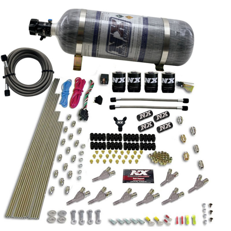 Nitrous Express STD Nozzle Nitrous Kit (200-500HP) Gas w//Dist Block & 4 Solenoids w/15lb Bottle - 80018-12