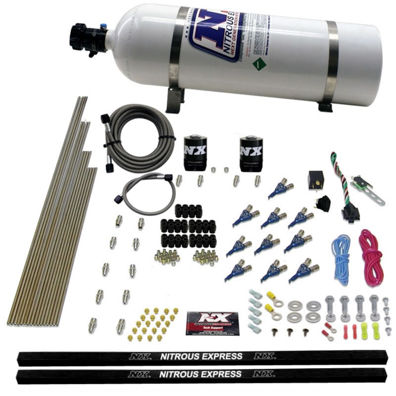 Nitrous Express 10 Cyl Piranha Nozzle Direct Port Nitrous Kit (250-500HP) w/15lb Bottle - 81000EFI-15