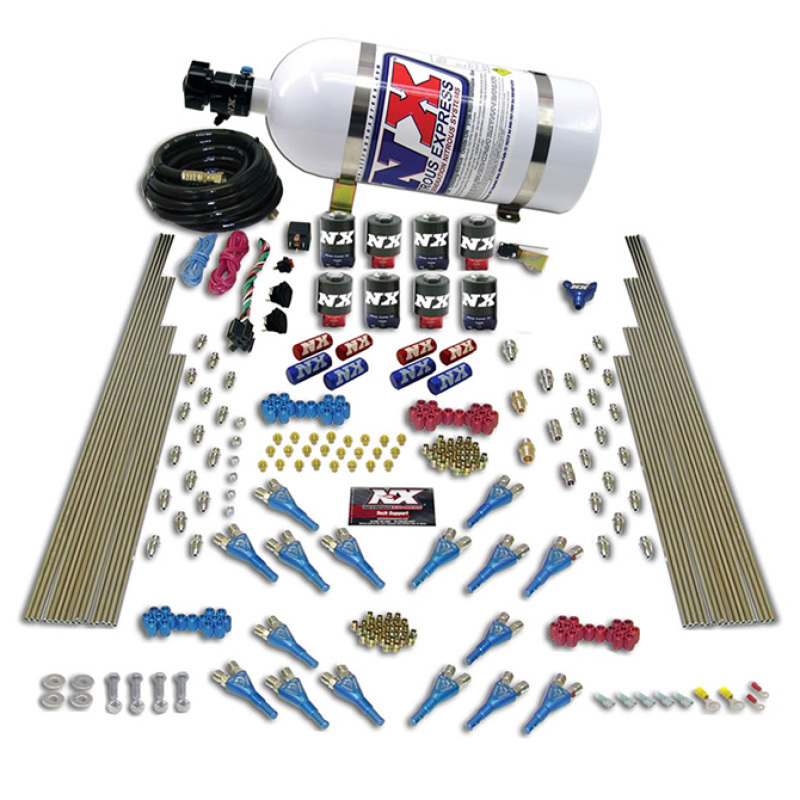 Nitrous Express Shark Dual Stage/Alc 16 Nozzles 8 Solenoids Nitrous Kit (200-1200HP) w/15lb Bottle - 90085-15