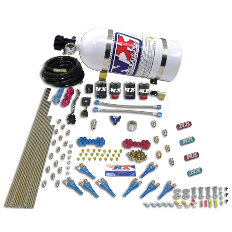 Nitrous Express Street Shark Gas 4 Solenoids Nitrous Kit (100-150-250HP) w/15lb Bottle - 90100-15